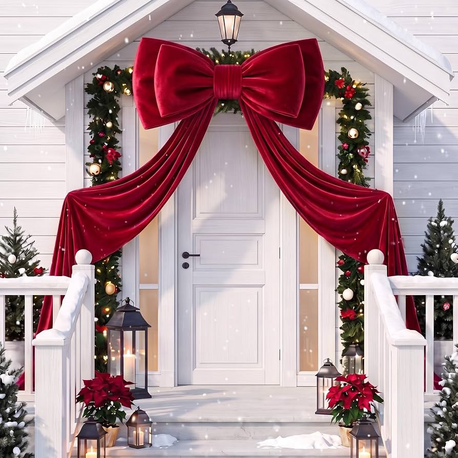 50 x 79 Inch Giant Christmas Outdoor Decor Burgundy Xmas Velvet Bows Wreath | Amazon (US)