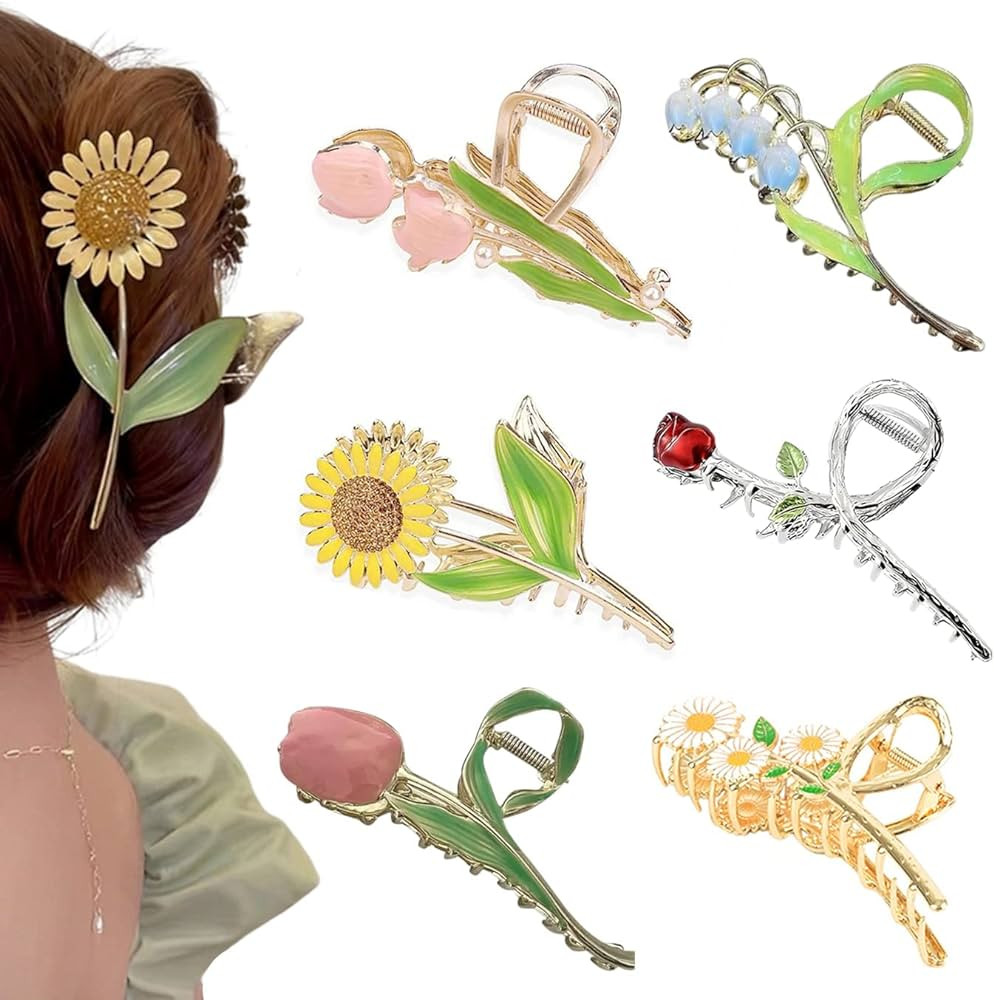 Flower Metal Hair Claw Clips 6 Pcs Cute Large Tulip NonSlip Hair Barrettes Strong Hold Hair Clamp... | Amazon (US)
