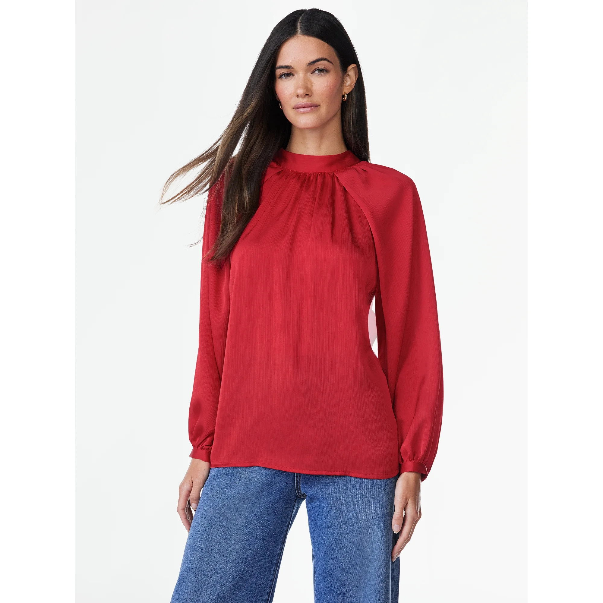 Scoop Women's Satin Tie Neck Blouse, Sizes XS-XXL - Walmart.com | Walmart (US)
