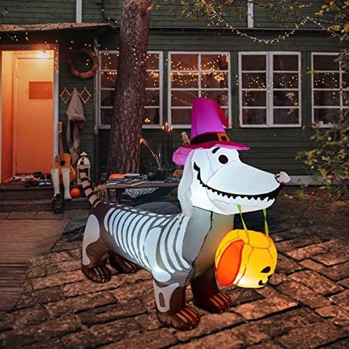 GOOSH 5Ft Halloween Inflatables Outdoor Decorations Skeleton Puppy Inflatable Yard Decoration wit... | Amazon (US)