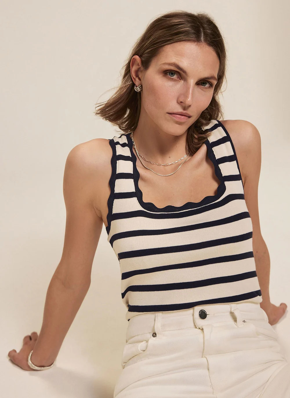 Blue Scallop Trim Vest Top | Mint Velvet