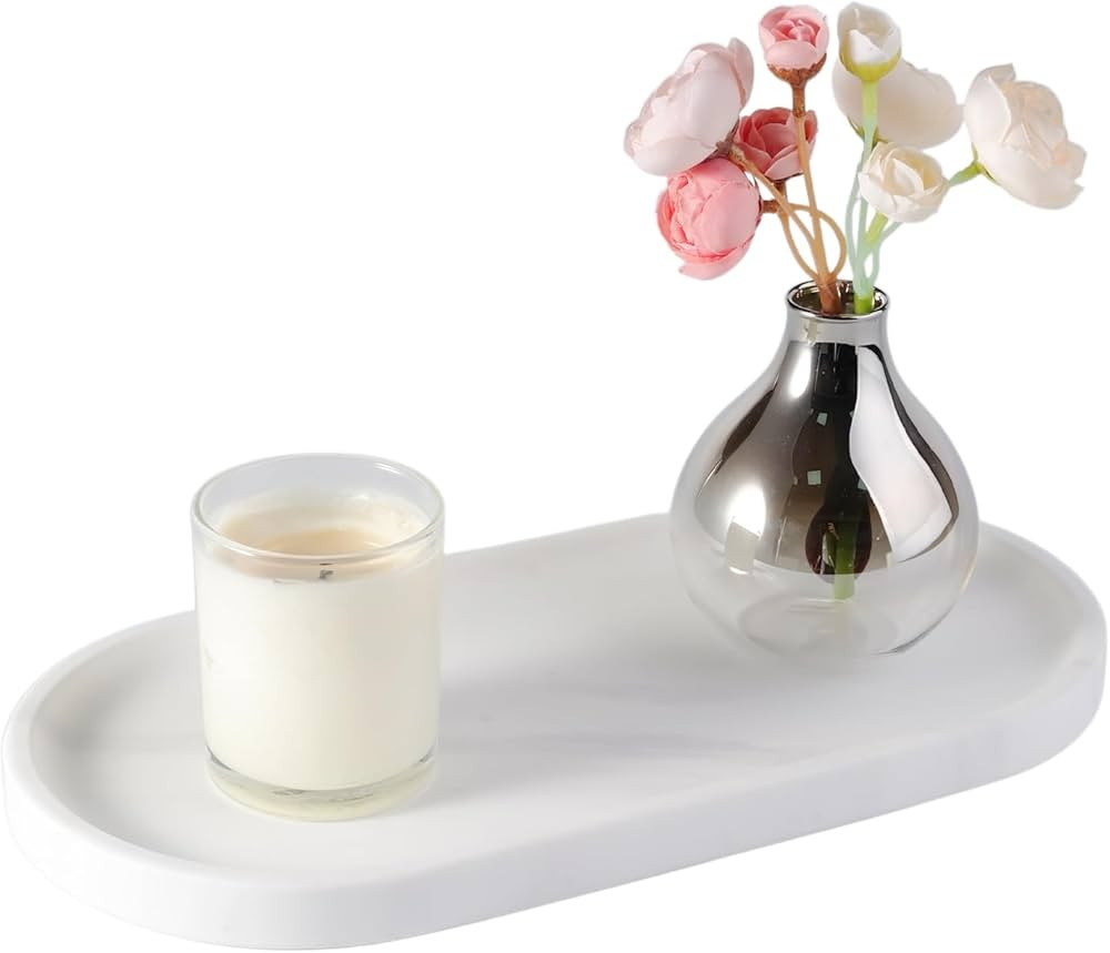 Koville 12"x6" Elegant White Marble Bathroom Tray, Natural Marble Vanity Trays for Home Decor, St... | Amazon (US)