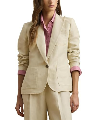 Lauren Ralph Lauren, Women's, Petite Linen-Blend Twill Blazer, Ivory Beige, 10P | Amazon (US)