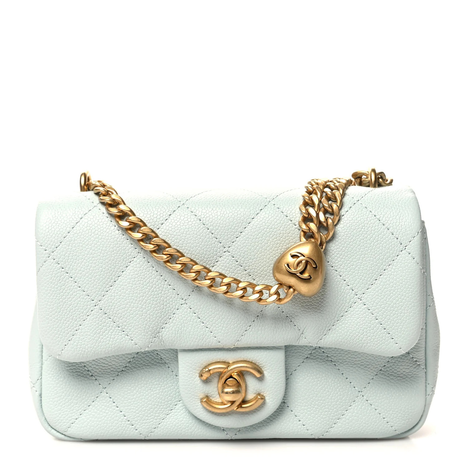 Caviar Quilted Mini Rectangular Sweetheart Flap Light Blue | FASHIONPHILE (US)