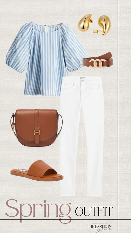 Spring Outfit | White Pants | Neutral Spring Outfit Ideas | Women's Outfit | Fashion Over 40 | Forties Fashion I Sandals | Gold | Blouse | Stripes | Work Outfit | Boss Lady | Accessories | The Fashion Sessions | Tracy

#LTKstyletip #LTKworkwear #LTKover40