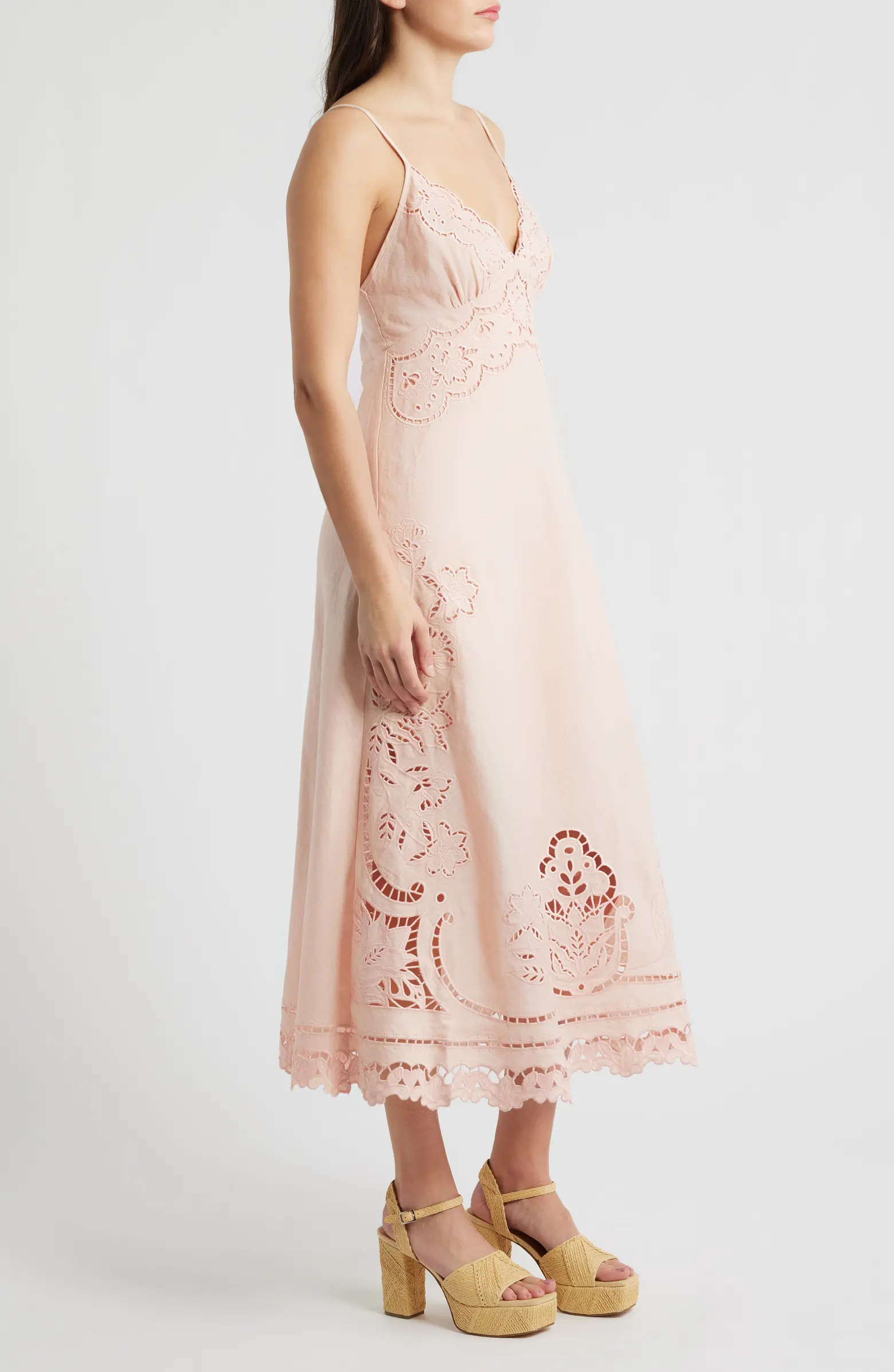 Richelieu Floral Embroidery Linen Slipdress | Nordstrom
