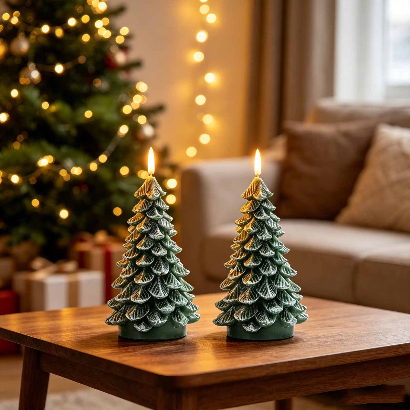 Flameless Christmas Tree Candles, 2-Pack 6.69-Inch Green Resin LED Table Decorations - Walmart.com | Walmart (US)
