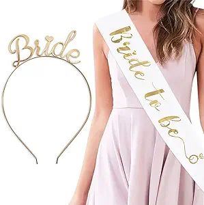 YULIPS Bride to Be Sash & Headband Tiara Set – Accessories for Bachelorette Party Bridal Shower... | Amazon (US)