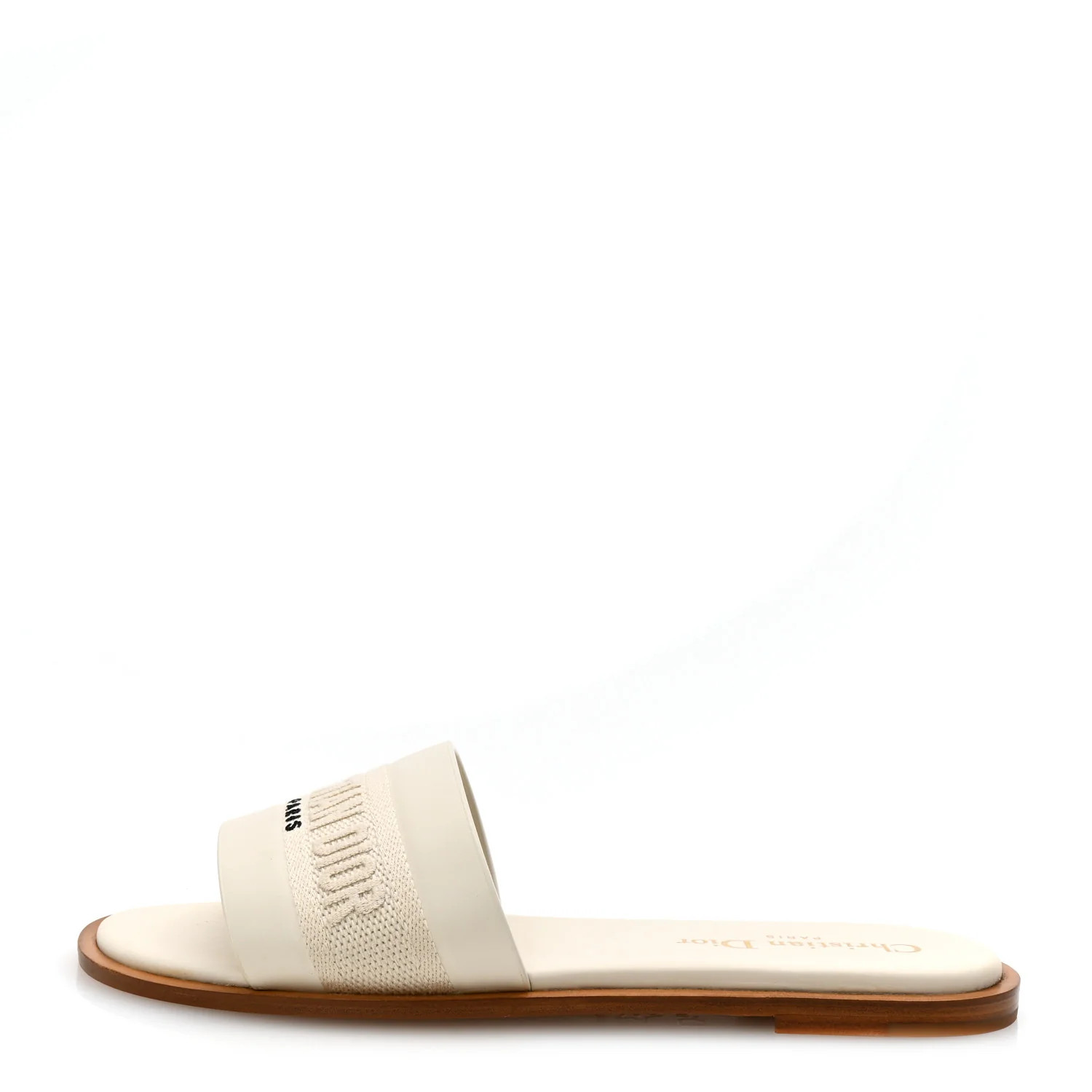 Calfskin Canvas Embroidered Dway Flat Slide Sandals 36 Off White | FASHIONPHILE (US)