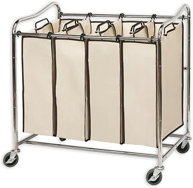 Simplehouseware 4-Bag Heavy Duty Rolling Laundry Sorter Cart, Chrome | Amazon (US)