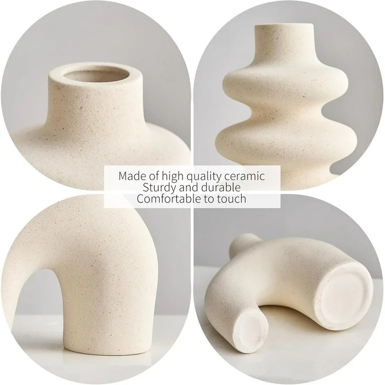 OhhGo Ceramic Vase Set of 3, Small Vases for Modern Home Decor, Round Matte Donut Vases for Pampa... | Walmart (US)