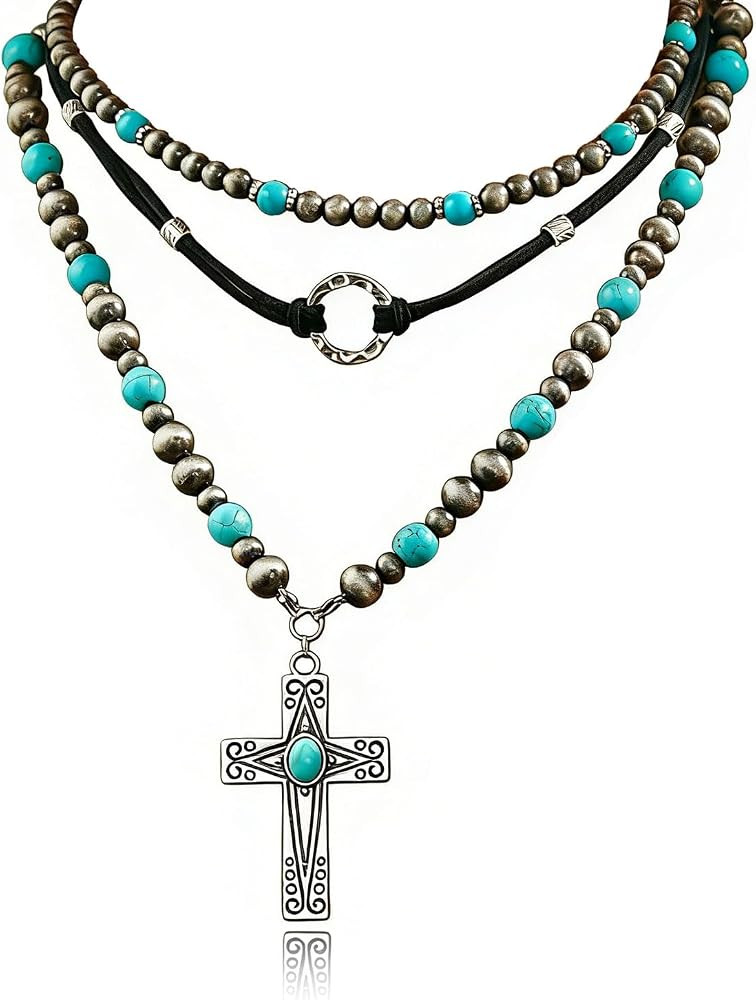 Western Necklaces for Women Cowgirl Accessories Turquoise Bead Western Jewelry for Women Boho Nec... | Amazon (US)