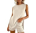 Wyeysyt Women's Summer Sweater Set Sleeveless Tunic Top and Shorts 2 Piece Outfits Beach Vacation... | Amazon (US)