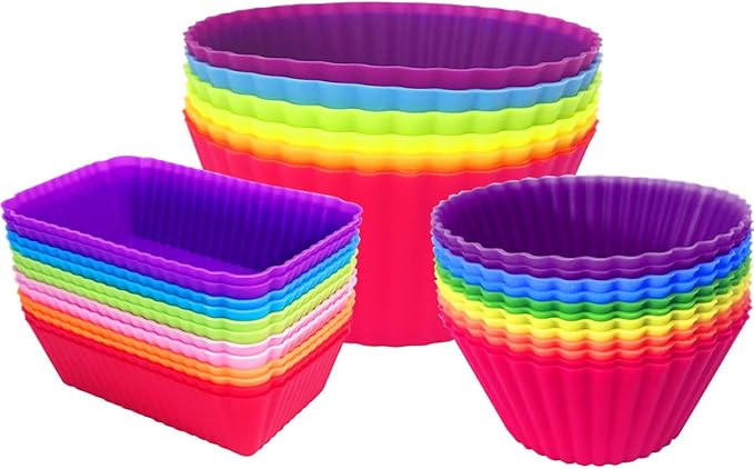 Silicone Cupcake Liners Baking Cups Non-Stick Jumbo Reusable Muffin Molds Bento Bundle Lunch Box ... | Amazon (US)