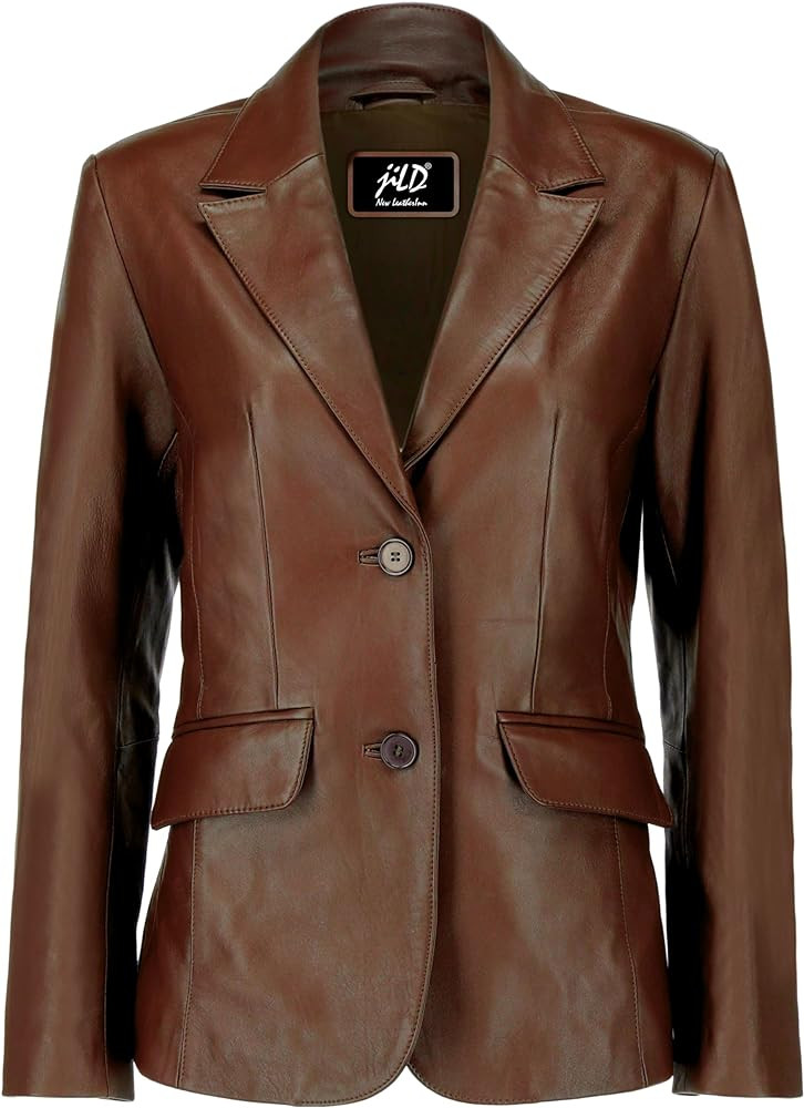 Jild Classic 2-Button Lambskin Leather Blazer Women - Casual Coat Long Sleeves Suit Style Leather... | Amazon (US)