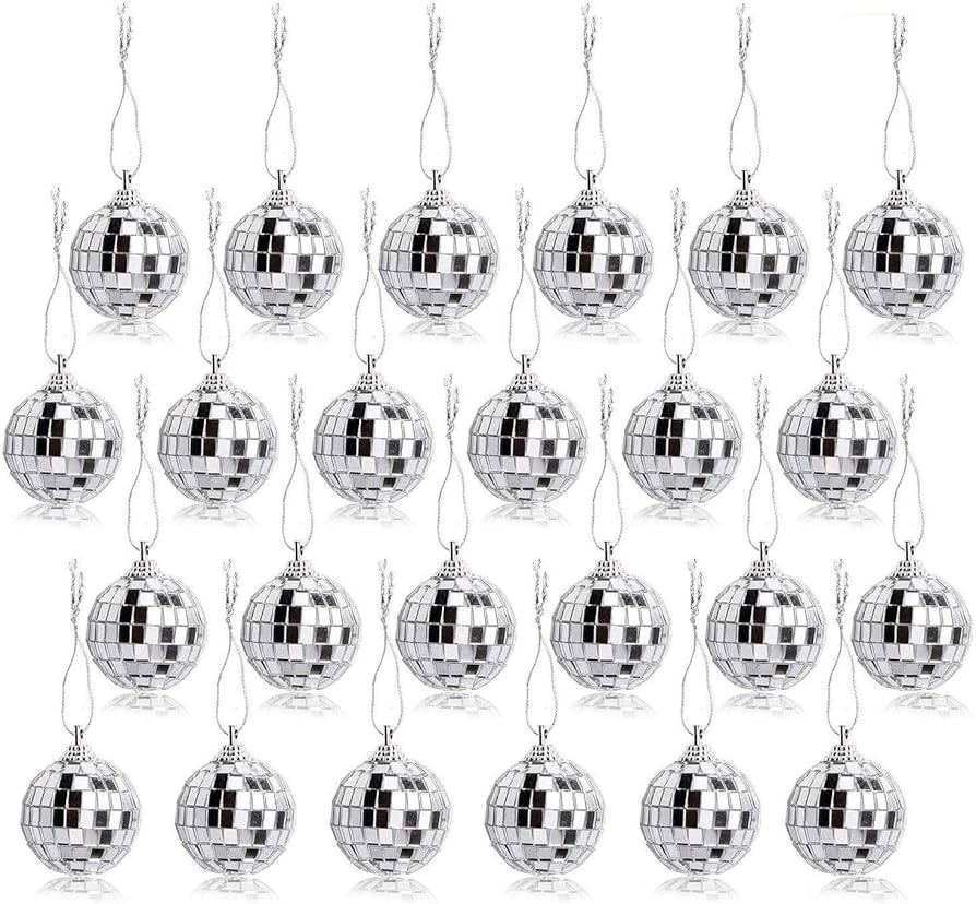24 Pcs Silver Disco Mirror Ball for Party Decoration, Christmas Tree Wedding Birthday Party Ornam... | Amazon (US)