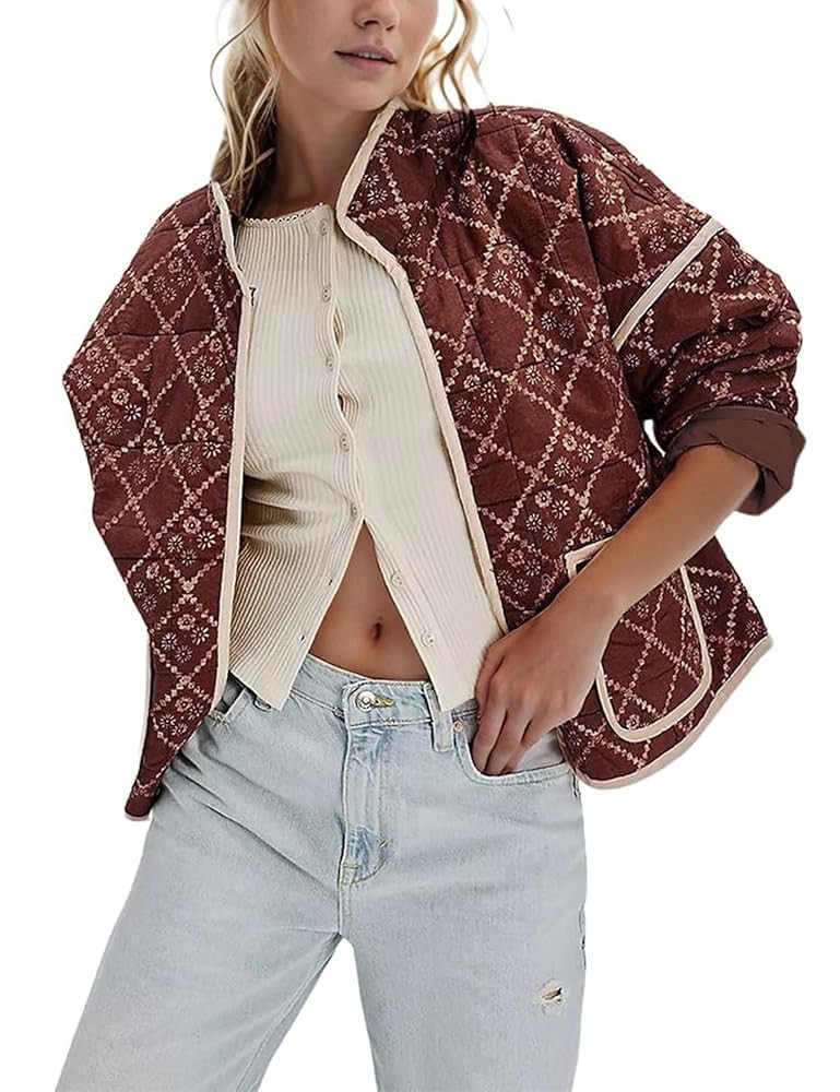 Omoone Women's Cropped Quilted Jacket Floral Printed LightWeight Padded Puffer Cardigan Coat Outw... | Amazon (US)