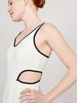 PowerSoft Fit & Flare Shelf-Bra Support Cutout-Waist Dress for Women | Old Navy (US)