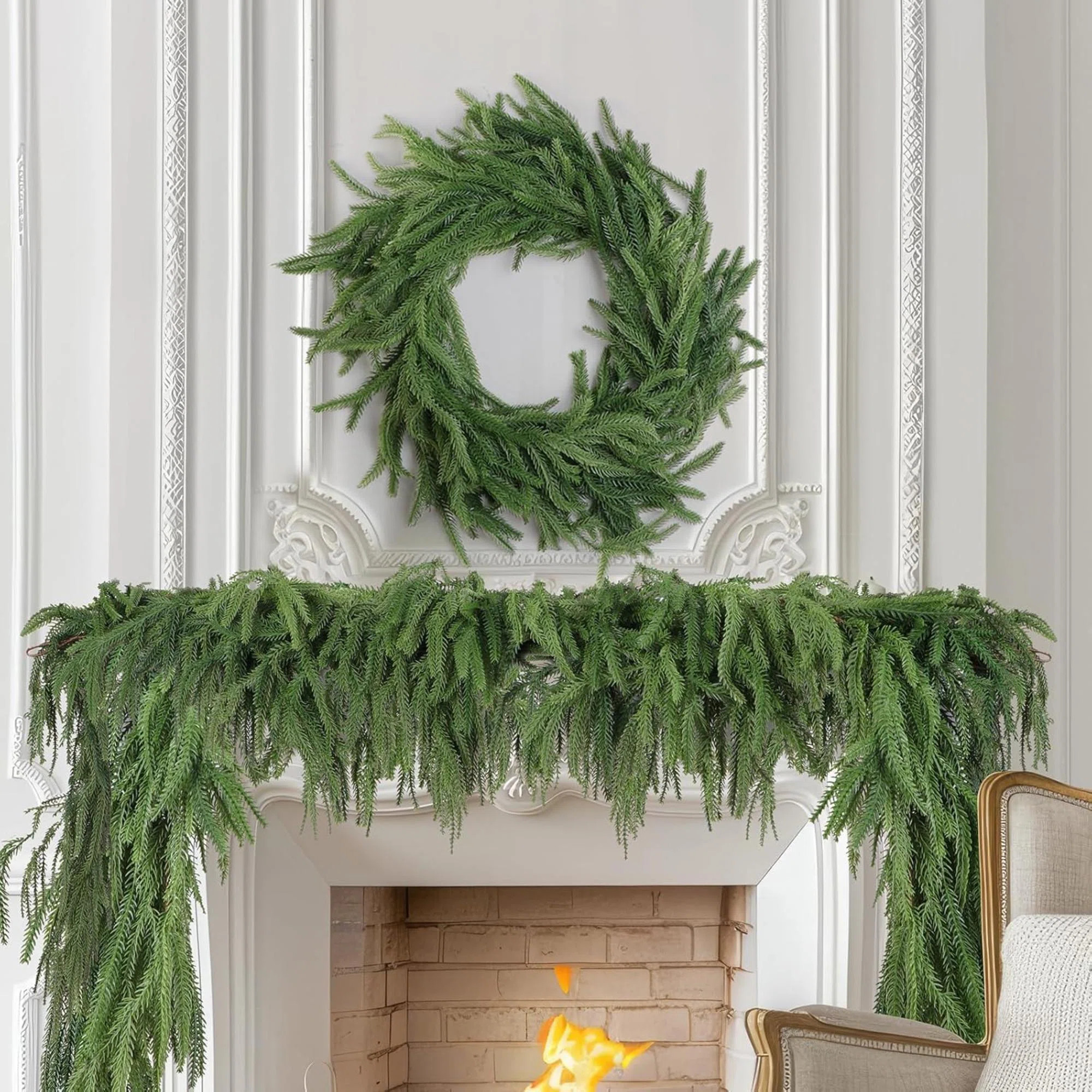 The Holiday Aisle® 2 Pcs Artificial Norfolk Pine Garlands, Christmas Real Touch Winter Pine Garl... | Wayfair North America