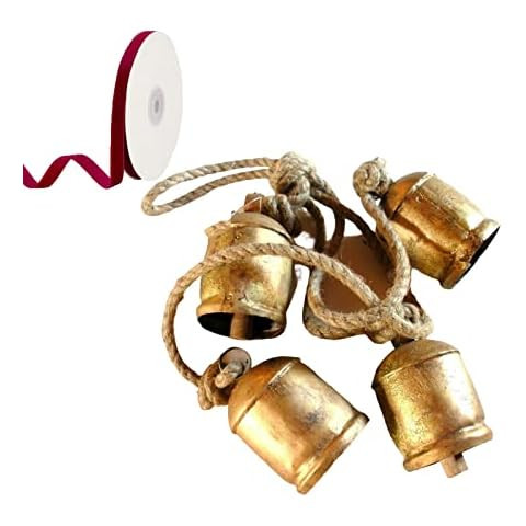 Christmas Shabby Chic Vintage Style Rustic Gold Brass Hanging Giant Cow Bells for Decoration Door... | Amazon (US)