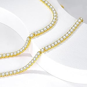 Amazon.com: Luxval Tennis Necklace 14K Gold Plated Choker Necklaces for women Dainty Zirconia Cut... | Amazon (US)