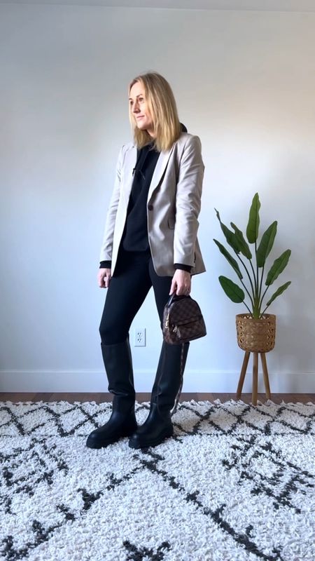 Winter outfits. Blazer. Tall black boots. Fall outfits. Casual outfits. Affordable style. Hoodie. Mini backpack purse. Leggings. Outfit of the day. 

Blazer: Small
Hoodie: Large, I sized up two sizes for an oversized fit.
Leggings: Medium
Tall black boots: 9

#LTKstyletip #LTKSeasonal #LTKunder100