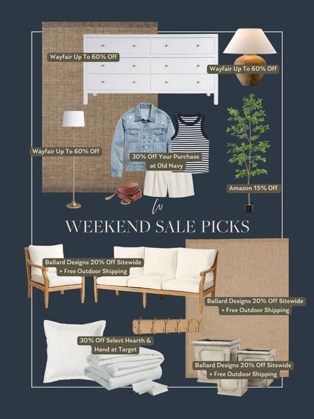 Weekend sale picks! Wayfair has a ton of beautiful pieces on sale right now up to 60% off including our stunning new dresser! Old Navy is 30% off your purchase, and Ballard Designs is 20% off sitewide and free shipping on all outdoors! 

#LTKstyletip #LTKhome #LTKsalealert