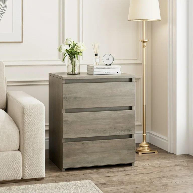 Homfa 3 Drawers Nightstand, Small Sofa Table, Wooden Storage Cabinet for Living Room, Gray Finish | Walmart (US)