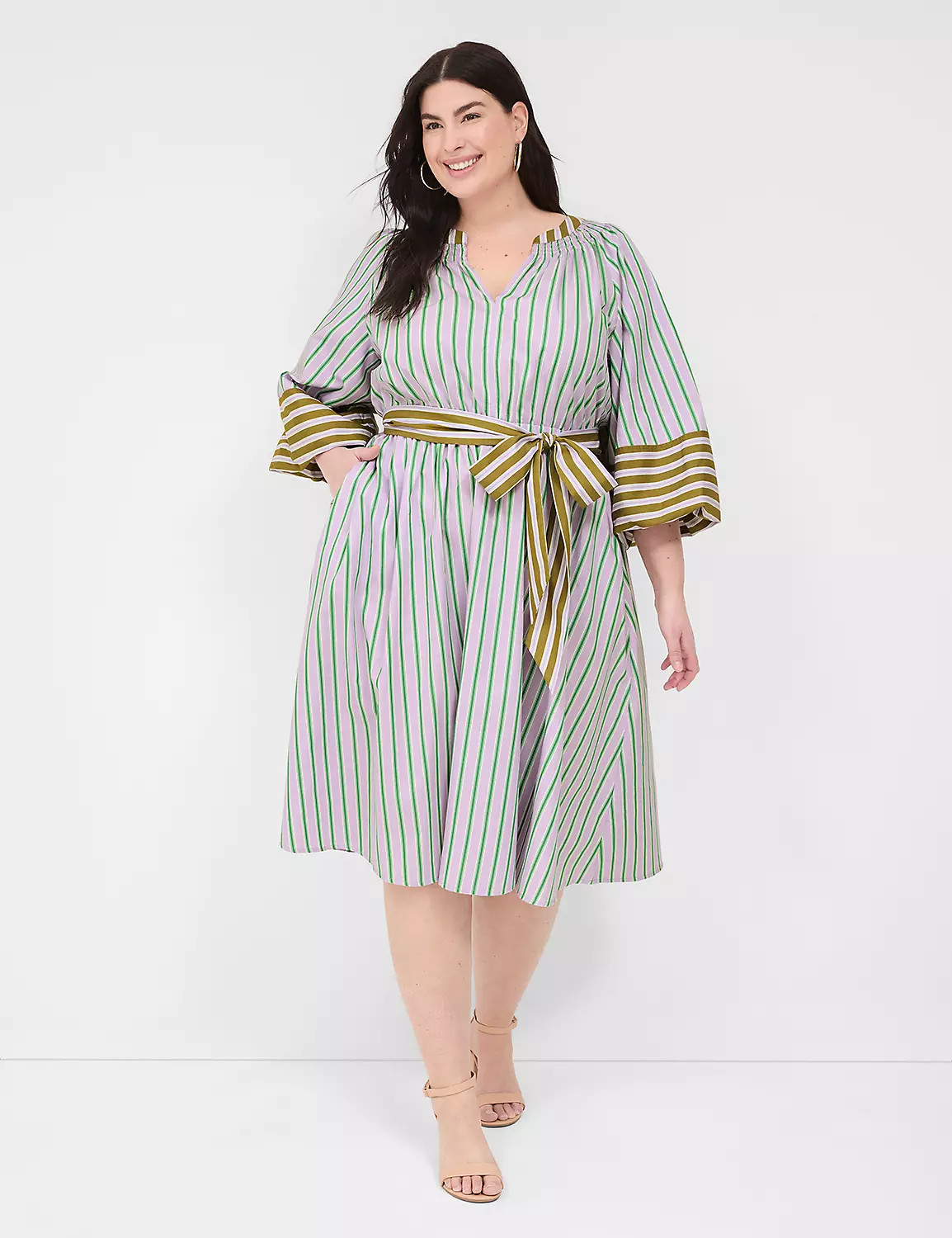 Long Blouson-Sleeve Notch-Neck Dress | Lane Bryant (US)