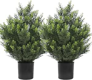 Cedar Artificial Bush,Faux Shrub,Topiary Artificial Cypress Tree,Includes Black Plastic Pot,2 Pac... | Amazon (US)