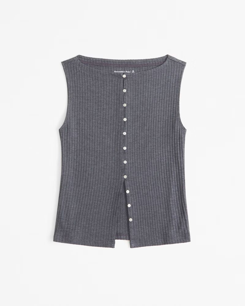 Wide Rib Button-Through Slash Top | Abercrombie & Fitch (US)