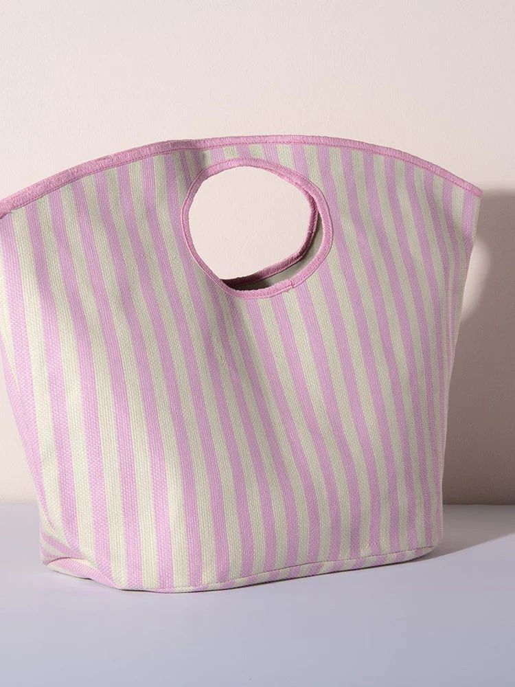 Lolita Pink and White Striped Beach Tote Bag | Confête