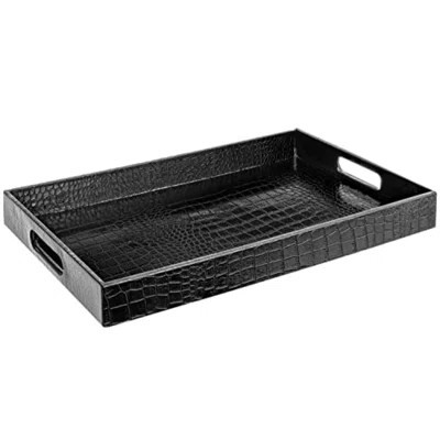 Leather Serving Tray With Handles, Glossy Faux Crocodile Print, 18X12 Food Drinks Tray For Coffee Table, Breakfast, Dinner & Bar, Decorative Storage T | Wayfair North America
