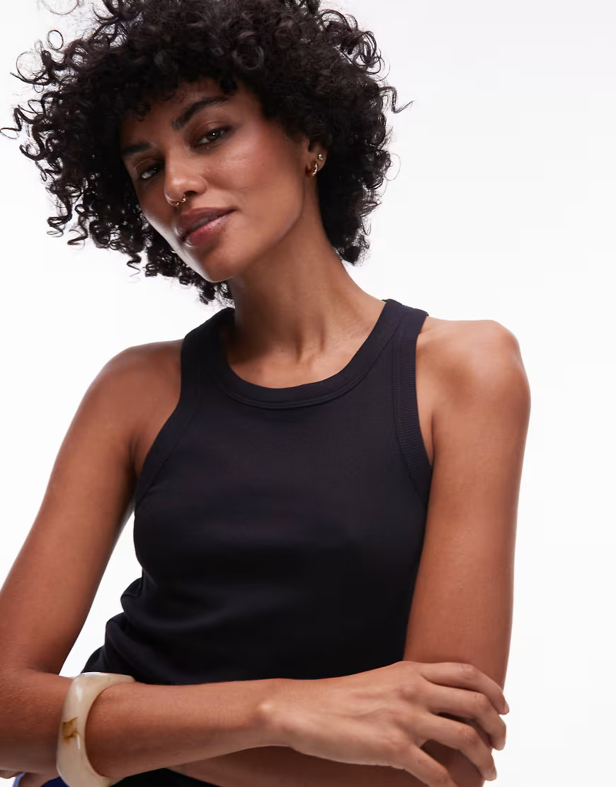 ARKET rib jersey racer back tank vest in blue-Navy | ASOS (Global)
