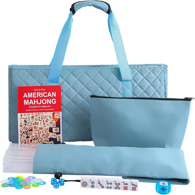 Jongyance American Mahjong Set with Light Blue Carrying Bag, 166 White Tiles, 4 Racks with Pusher... | Amazon (US)