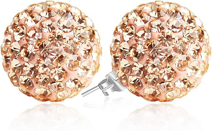Women 925 Sterling Silver Crystal Ball Stud Earrings 10mm Peach 10Mm Peach | Amazon (CA)