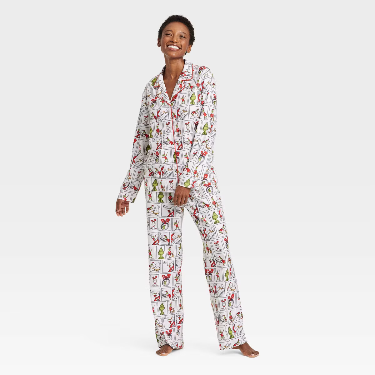 Women's Family Sleep Grinch Coat and Pants Pajama Set - White M | Target