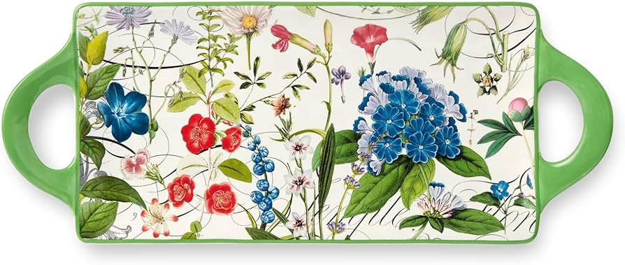Greenhouse Rectangular Tray with Handles 15.875x6.375-Inch Ceramic Platter Vibrant Floral Design ... | Amazon (US)