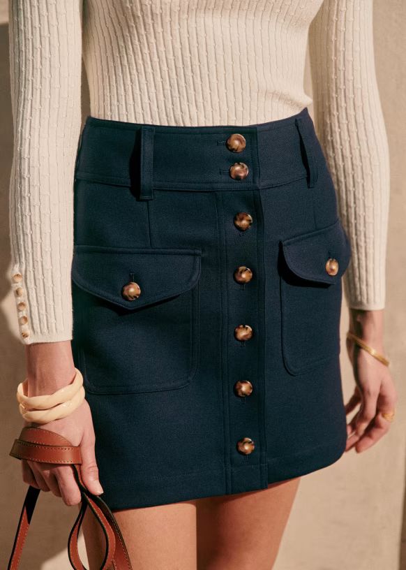 Bettie Skirt - Navy - Recycled polyester - Sézane | Sezane Paris