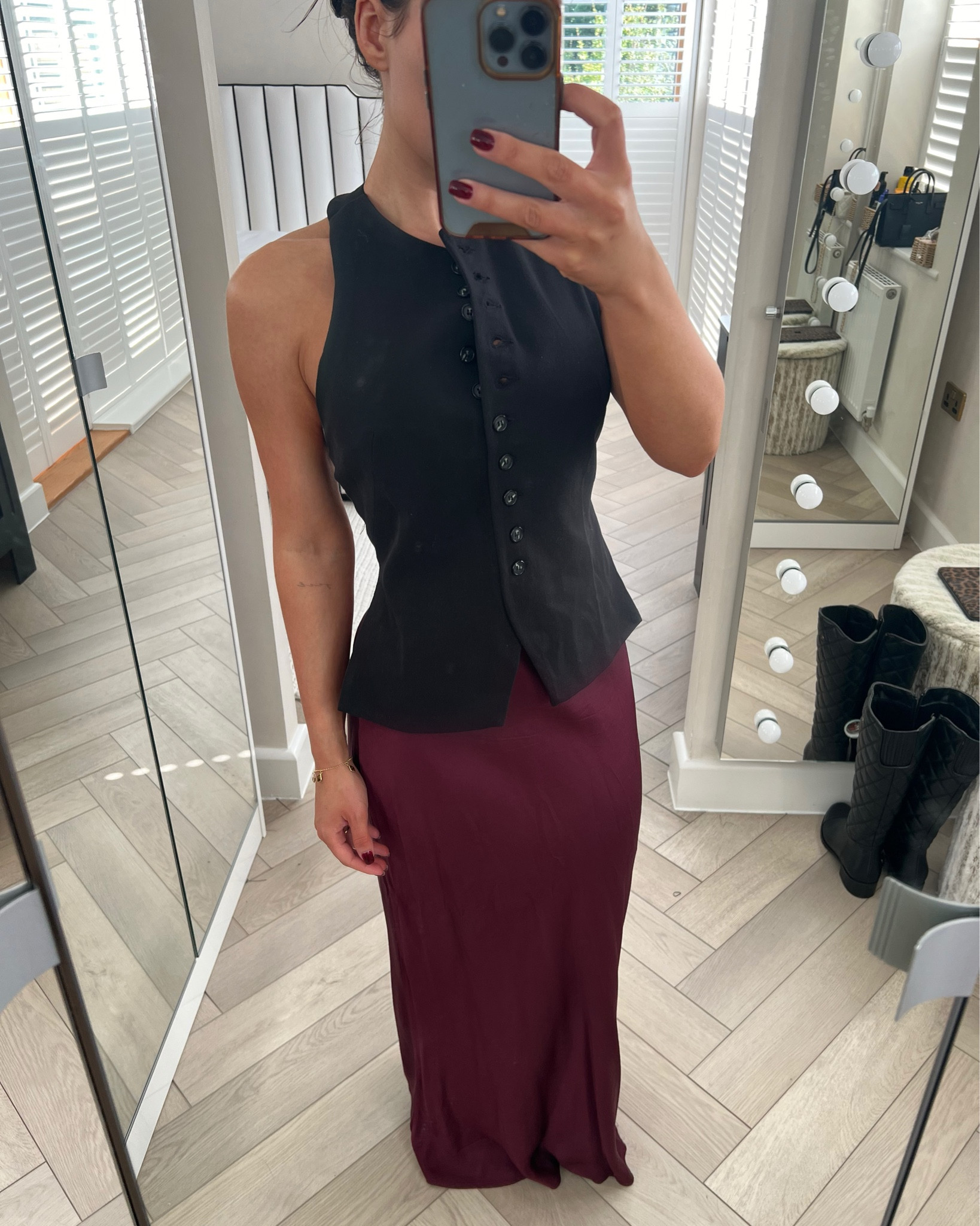 Autumn outfit, burgundy skirt, satin skirt, waistcoat, asos, casual outfit 

#LTKuk #LTKautumn #LTKeurope