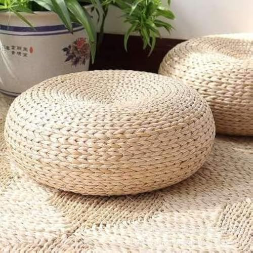 MAHAO Straw Flat Seat Cushion, Handmade Floor Pouf Mat, Ottoman Footstool for Meditation, Zen, Yoga Practice or Buddha (19.7" Dia. x 6.7" H) | Amazon (US)