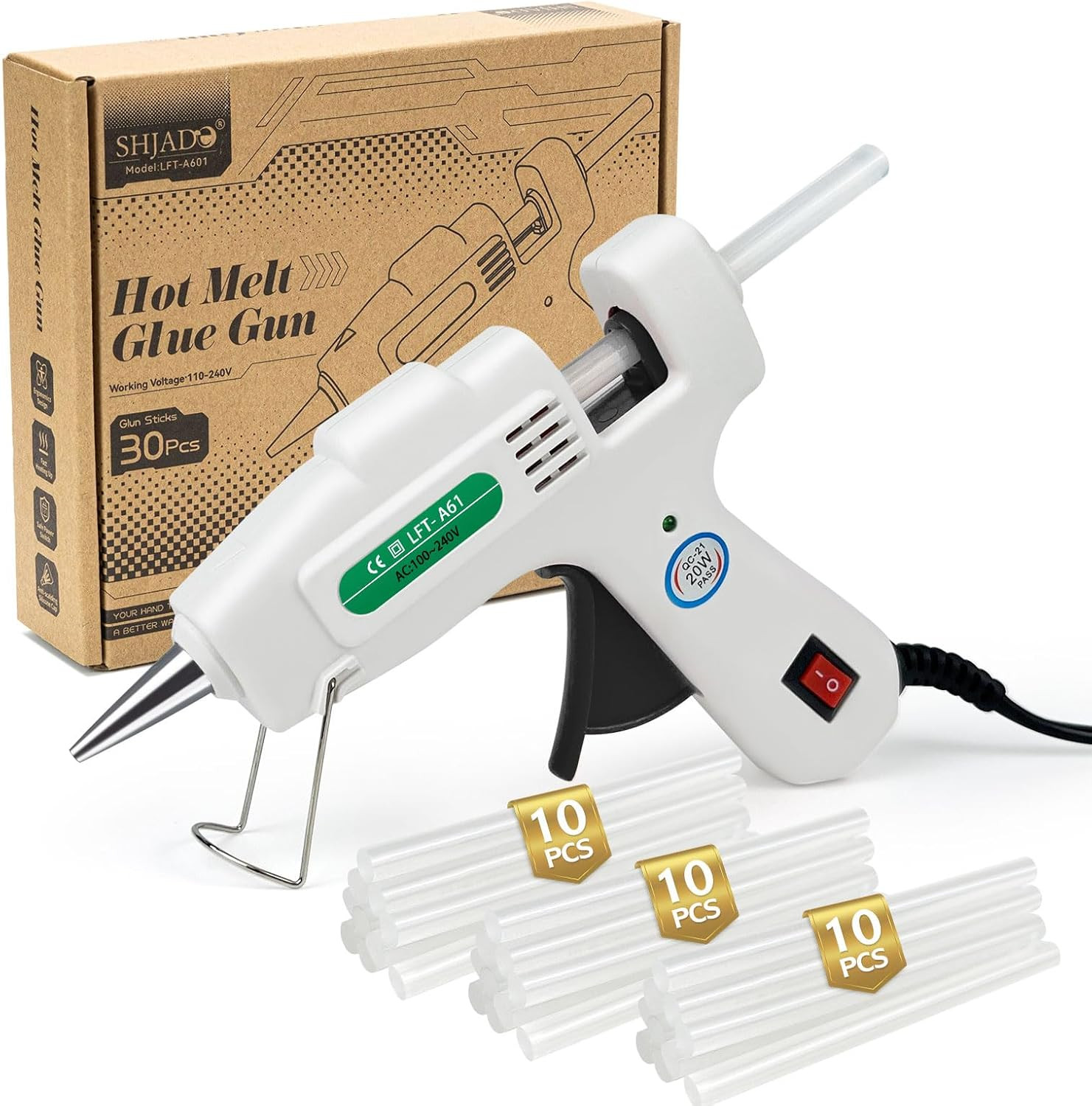 SHJADE Hot Glue Gun with 30 Glue Sticks, 20W Mini Hot Melt Gun Kit(White) | Amazon (US)