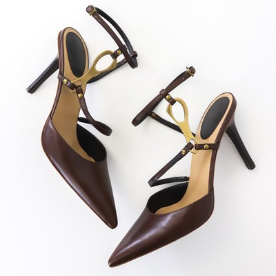 Vintage Gucci Tom Ford Brown Leather Pumps Kitten Heels Metal Horsebit Logo / 36  | eBay | eBay US
