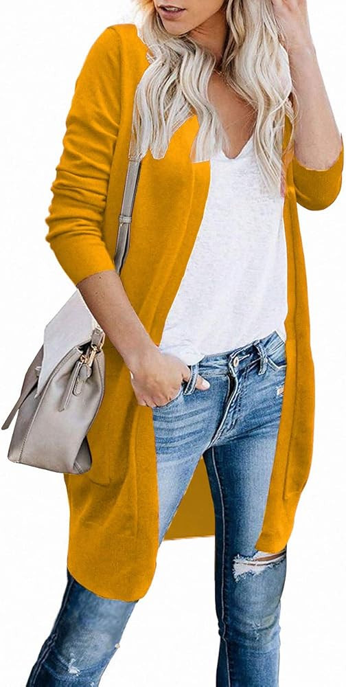 FOLUNSI Women Cardigans Sweaters for Women Open Front Long Knitted with Pockets | Amazon (US)