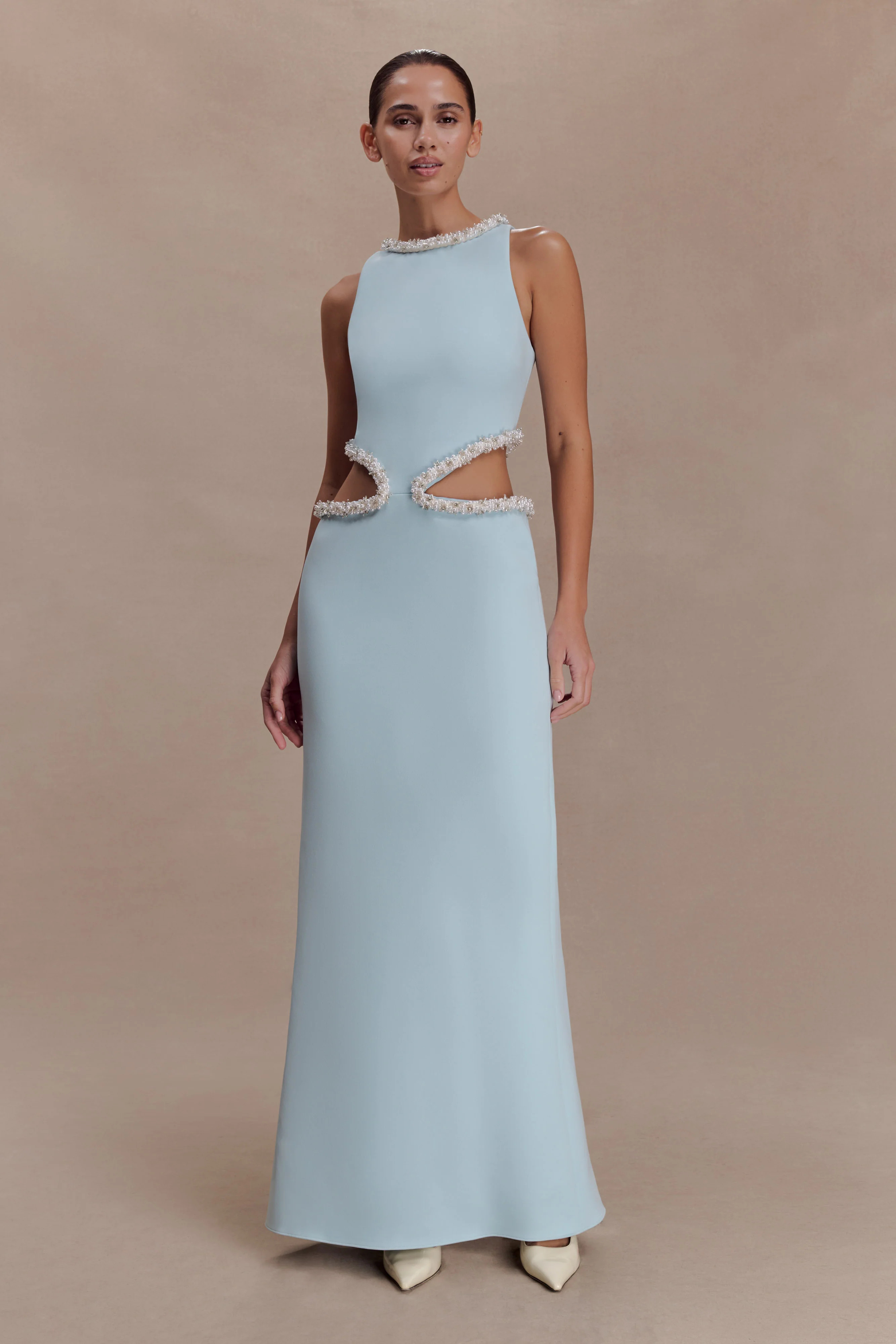 Nicole Embellished Cut Out Maxi Dress - Pale Blue | Meshki (APAC)