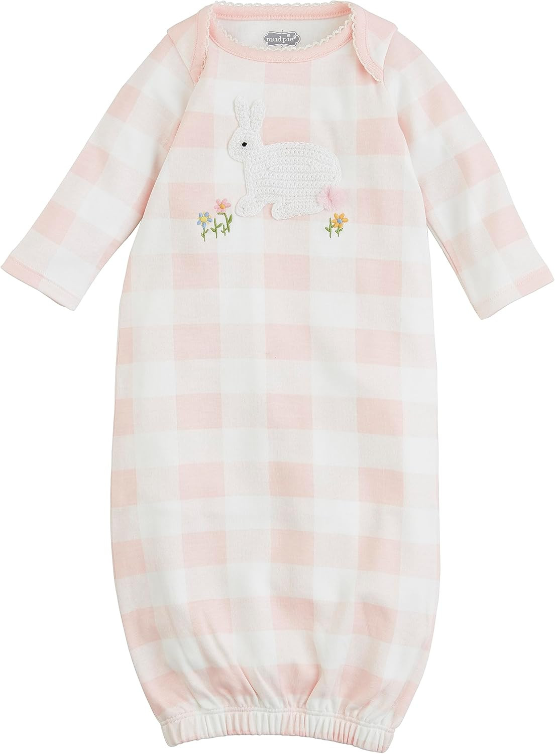 Mud Pie Baby Girls Check Crochet Bunny Gown Pink | Amazon (US)
