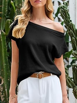 Saodimallsu Women's Off Shoulder Short Sleeve Knit Sweater Top | Amazon (US)