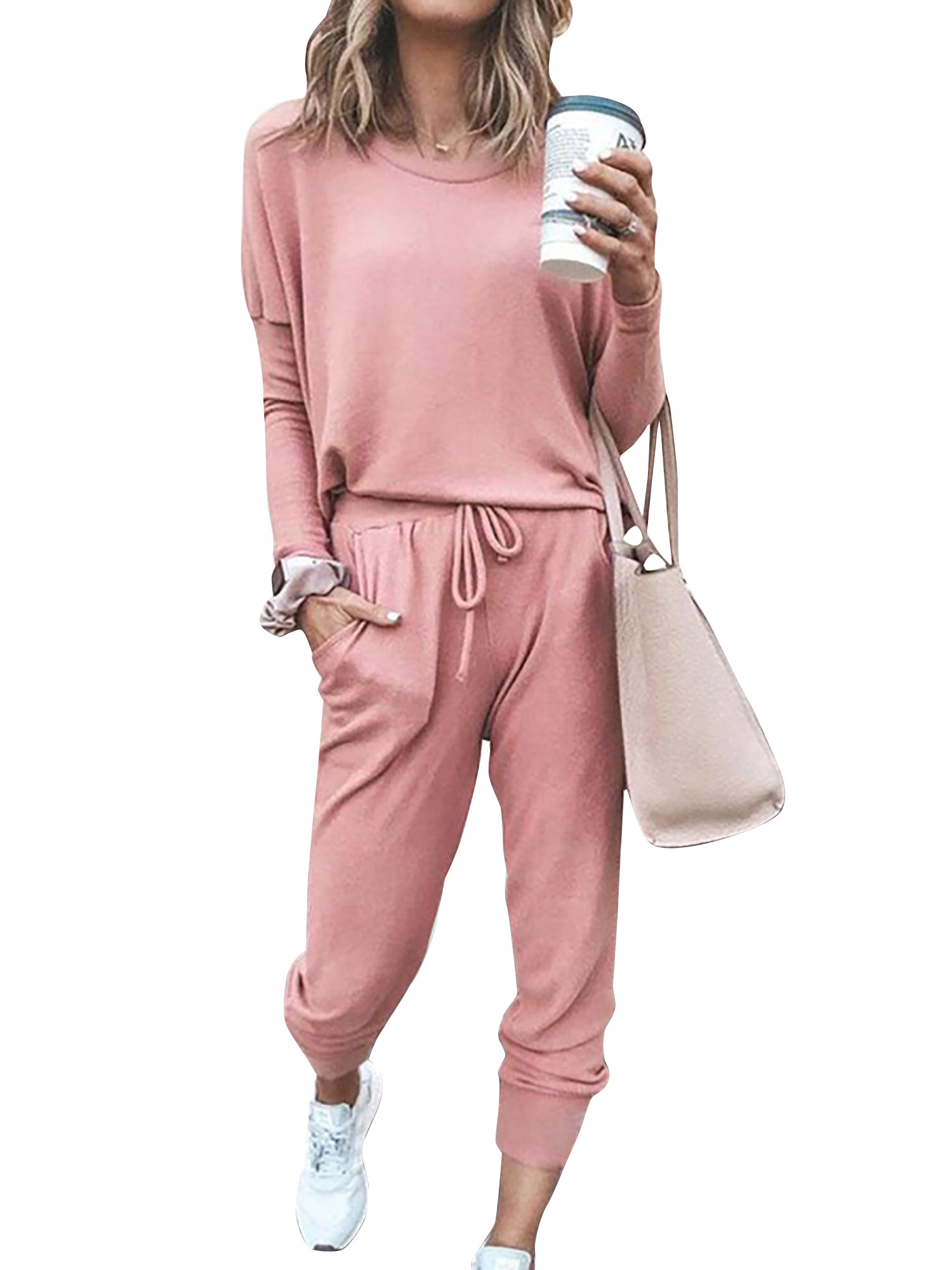 Selfieee Women's Summer Sportwear Lounge Long Sleeve Set for Running Gym Yoga 30020 Pink Medium | Walmart (US)