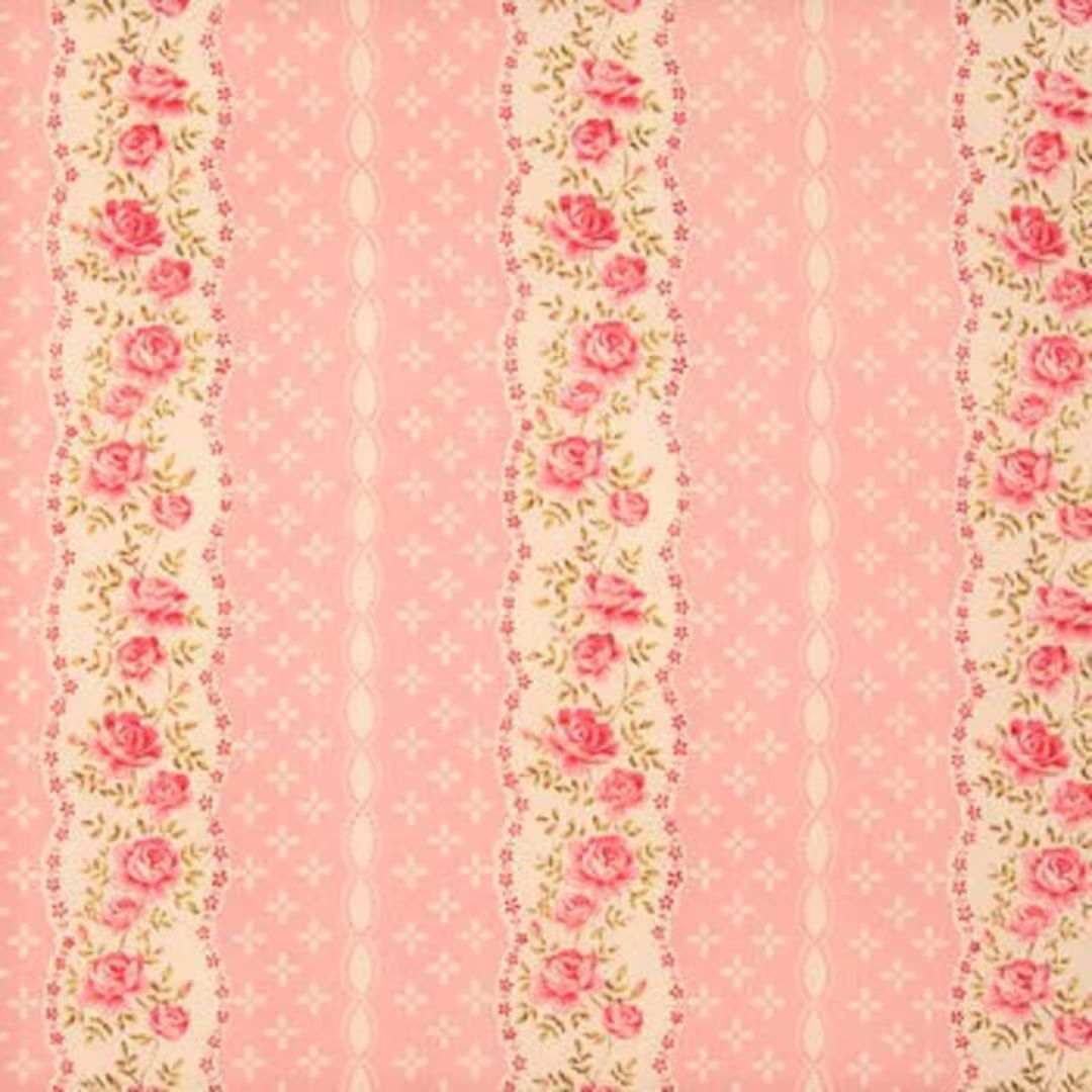 Peachy Pink and Cream Floral Striped Fabric Shabby Chic - Etsy | Etsy (US)