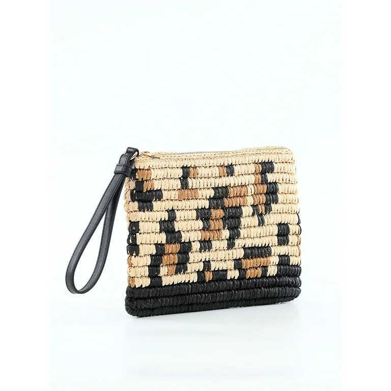 Time and Tru Women's Leopard Straw Beach Pouch - Walmart.com | Walmart (US)
